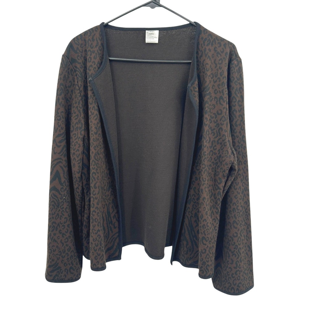 Brown‎ Animal Print Cardigan XL Lightweight Knit Indie Grunge Y2K Layer Mob Wife